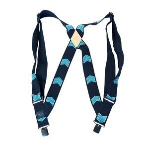Arcade Suspenders Adjustable Chevron Design Black/Blue Elastic Clips